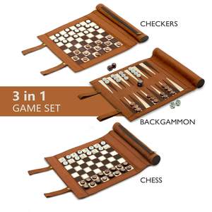 Travel-Size <b>Backgammon</b> <b>Set</b> Portable Roll-up Lightweight PU Leather Chessboard Gift <b>Backgammon</b> Travel Game - Product Image 4