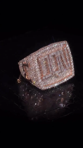 แหวนเพชรโรสโกลด์แบบ Iced Out สไตล์ฮิปฮอป ประดับเพชรทรงบาแกตต์ คิวบิกเซอร์โคเนีย หรูหรา แฟชั่น - Product Image 2