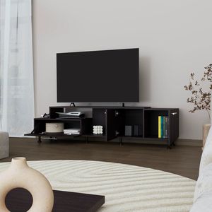 Wengue Open Storage Entertainment Center with 2 <b>Side</b> Cabinets for Living Room - Product Image 2