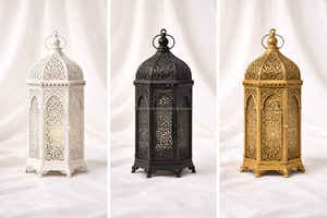 ตะเกียงโลหะสีทองแบบโมร็อกโกสำหรับตกแต่งบ้าน ทำด้วยมือ ใช้ได้ทั้งบนโต๊ะและพื้น - Product Image 2