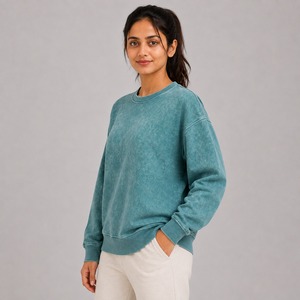 Sweat-shirt en coton pour femme, style délavé, avec imprimé respirant, confortable - Product Image 2