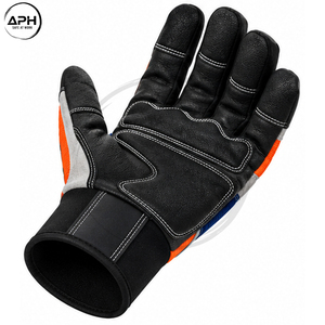 Gants de travail pour tronçonneuse bleus et oranges avec dos moulé, surface texturée antidérapante, manchette réglable, production OEM ODM personnalisée - Product Image 5