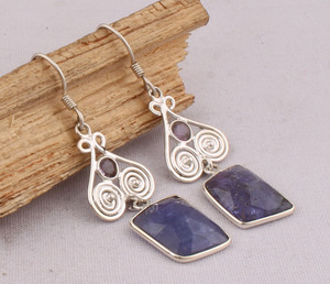Handmade Antique Finish Lapis Lazuli Drop Earrings <b>Solid</b> 925 <b>Silver</b> Ethnic Tribal Design Jewelry Wholesale Jaipur Artisa - Product Image 4