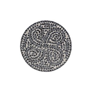 Round Bone Inlay Side Table With Mosaic Pattern Contemporary Design For Living Room Durable Glossy Finish Standing Type - Product Image 3