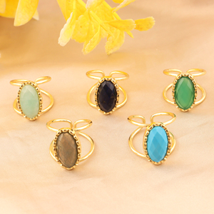 Wholesale Natural Gemstone Shape Oval 18k Gold Plated Brass Open Band <b>Adjustable</b> <b>Rings</b> Handmade Fashion Jewelry Popular Design - Product Image 6