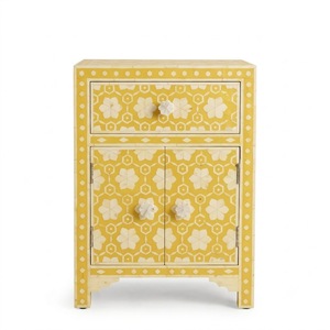 Commode de chambre à coucher de luxe à 3 tiroirs en os incrusté, motif optique géométrique noir et blanc, faite à la main, vente en gros - Product Image 5