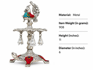 Lampe à huile religieuse décorative en pierre polie argentée, figurine d'oiseau, tortue Diya sur piédestal, pour la décoration des temples - Product Image 6