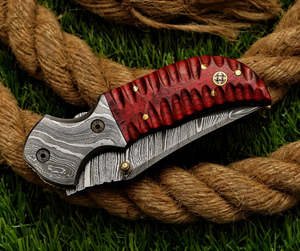 UA Supplies Industrial Grade Hand Forged Damascus Steel Clip Point Liner <b>Lock</b> Folding Pocket <b>Knife</b> Sculpted Wooden Handle - Product Image 3