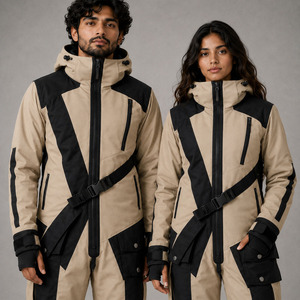 Combinaison de ski unisexe personnalisée avec sangle diagonale sur la poitrine, beige et noir, combinaison tactique d'hiver pour le snowboard - Product Image 5