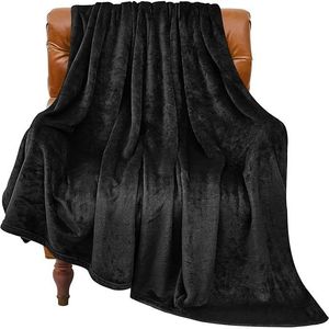 Black Fleece <b>Throw</b> Blanket <b>for</b> <b>Couch</b> and Bed Comfortable and Warm - Product Image 1