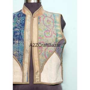 Handmade 100% Pure Cotton Kantha Women's <b>Quilted</b> Breathable Printed Non Woven Floral <b>Pattern</b> Vintage Winter/Autumn <b>Jacket</b> Logo - Product Image 2