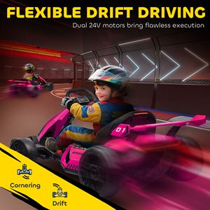 Go-Kart Elettrico Regolabile in Acciaio 24V 7.5 MPH Rosa per Bambini e Adolescenti - Parco Divertimenti/Intrattenimento/Sport - Product Image 5