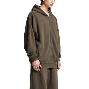 Sweat à capuche en molleton de coton personnalisé avec fermeture éclair, broderie unie du logo, couleurs et tailles sur mesure, service OEM, usine de vêtements professionnelle - Product Image 5