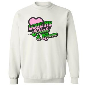 Sweat-shirt à col rond graphique blanc « Love My Pink & Green » pour femme, à manches longues, avec poignets côtelés, en polaire décontracté, style urbain - Product Image 1