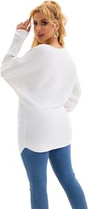 White Oversized Knit Sweater With <b>Sequined</b> Drop-Shoulder <b>Long</b> <b>Sleeve</b> O-Neck Autumn <b>Top</b> Women's Breathable Solid Design - Product Image 5
