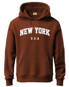 Sweat-shirt à capuche marron uni pour homme, coupe classique, décontracté, tricoté, manches longues - Product Image 2