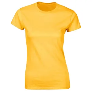 Zomer Korte Mouw Nieuwe 100% Katoenen Dames T-Shirts Korte Mouwen Effen Kleur Dames T-Shirt Tops Vrouw Donkergeel T-Shirt