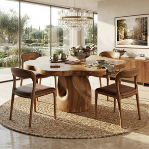 Table à manger en bois luxueuse et de conception unique, chaises non incluses, conçues pour créer une ambiance chaleureuse et accueillante. - Product Image 3