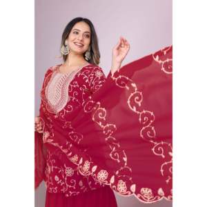 Conjunto elegante de mujer de diseño Georgette Sharara con bordado Dupatta - Product Image 6