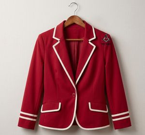 Blazer Rouge de Cérémonie Maçonnique Héritage Grec, Col Cranté, Bouton Unique, Couleur Unie, Manches Longues, Bordure Contrastante - Product Image 1