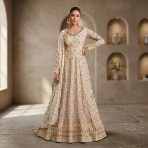 Robe Anarkali longue pour femmes, style traditionnel indien, avec dupatta brodé, coupe ample, idéale pour les mariages. - Product Image 4
