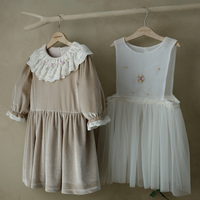 Ensemble de Robes pour Bébé Robe 2 Pcs Style Campagne Velours Fleur Fille Robe de Bal Enfants Broderie à la Main Perles Vêtements-Wendy