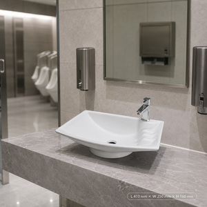 Lavabo de Pared de Una Pieza Oscar Moderno y de Lujo, Cerámica con Borde Dorado, Acabado Negro Mate, para Uso en Hoteles y Villas - Product Image 6