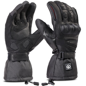 Gants de ski chauffants à doigts entiers en cuir PU noir, isolés thermiquement, avec fermeture auto-agrippante, unisexe, pour usage extérieur en hiver - Product Image 4