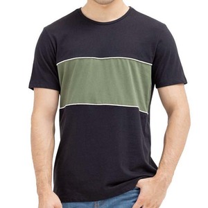 Camiseta de Manga Corta para Hombre, Cuello Redondo, Bloques de Color, Corte Regular, Algodón Tejido, Estilo Casual, Ribete en Contraste, Diseño Sólido - Product Image 4
