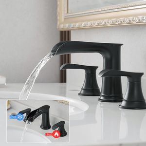 Rubinetto da Bagno Nero a 3 Fori da 8 Pollici con Doppia Leva e Scarico a Scomparsa per Lavabo - Product Image 3