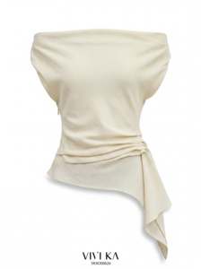 Haut féminin à épaules dénudées GINA Vietnam VIVI KA Printemps Tissé à franges Décontracté Spandex / Polyester Col bateau - Product Image 6