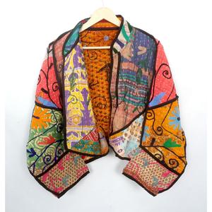 Best Selling Handmade Cotton Material Kantha <b>Jacket</b> with <b>mandarin</b> <b>collar</b> for Women Available at Wholesale Price From India - Product Image 5