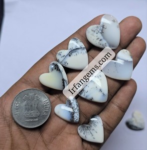 Opale dendritique, qualité AAA+, 100% naturelle, forme cœur, cabochon, pierre précieuse non montée pour la création de bijoux. - Product Image 3