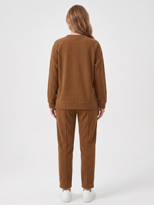 Conjunto de sudadera de cuello redondo para mujer, top de manga larga con pantalones ajustados, conjunto informal de dos piezas a juego, B2B - Product Image 2