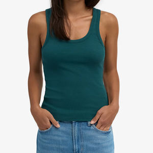 Camiseta sin mangas con cuello en U para mujer, talla grande, con encaje y borlas, mezcla de algodón orgánico, ecológica, transpirable, negra, con escote natural - Product Image 1