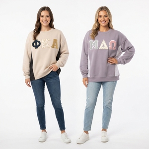 เสื้อสเวตเชิ้ตคอกลมโอเวอร์ไซส์สำหรับผู้หญิง พิมพ์ลายตัวอักษรกรีกแบบกลิตเตอร์ ผ้าคอตตอนผสม ถักทอ แขนยาว สไตล์ฤดูใบไม้ร่วง - Product Image 6