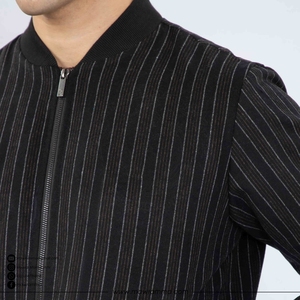 Blouson bomber rayé noir pour homme, fermeture éclair, col montant, polyester, coupe classique, pour l'automne, unisexe - Product Image 6
