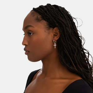 925 Sterling <b>Silver</b> Cross Hoop <b>Earrings</b> Minimalist Cross <b>Dangle</b> <b>Earrings</b> for Women - Product Image 3
