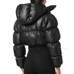 Women's Solid Color Winter Short Crop Bubble Long Sleeve <b>Zipper</b> Breathable Waterproof Windproof Knitted Crocheted Outdoor Puffer - Product Image 4