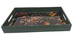 Plateau de service rectangulaire en bois artisanal Khadim, style Art déco floral, avec poignées latérales, pour hôtel, maison, décoration d'anniversaire - Product Image 5