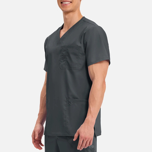 Blouse médicale unisexe à col en V, manches courtes, uniforme de travail pour les soignants, les hôpitaux et les cliniques, gris foncé, OEM ODM, blouses pour hommes - Product Image 2