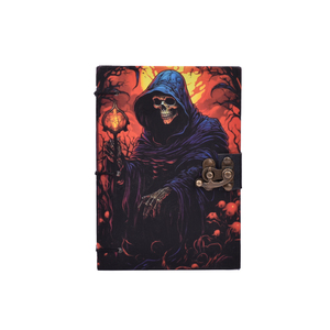 A5 Gothic Skull Design <b>Notebook</b> 200 Pages Cardboard Hard Cover Journal with Lock Closure Dark Horror Theme Custom Printed <b>Diary</b> - Product Image 1
