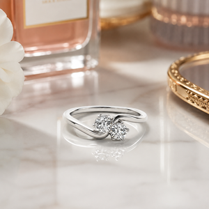 แหวนเพชรทรงกลมสองวงแบบบายพาส ทำจากทองคำขาว 14k สำหรับผู้หญิง |   ของขวัญแต่งงาน เครื่องประดับชั้นดี สำหรับวันครบรอบหมั้นหมาย ดีไซน์หรูหรา - Product Image 2