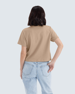 Camiseta Corta de Cuello Redondo para Mujer, Color Beige, Corte Holgado, Color Sólido, Informal, 100% Algodón Jersey, para Todas las Temporadas - Product Image 3