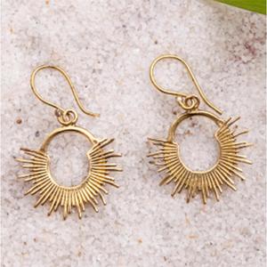<b>Gold</b> Plated Brass Hoop <b>Earrings</b> Bohemia Style Spike <b>Dangle</b> Women's Fashion Jewelry - Product Image 2