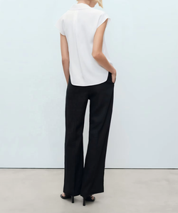 Women's Casual Sleeveless <b>White</b> Button-Down Collared Nonwoven Silk/Cotton <b>Shirt</b> for Work - Product Image 2