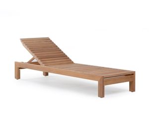 Chaise longue en teck minimaliste moderne, dossier réglable, pour jardin, piscine, terrasse, mobilier de patio - Product Image 1