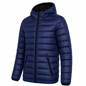 Blue Eco-friendly Thick Puffer <b>Jacket</b> Front Unisex Winter Casual Windproof Zipper Closure Regular Fit Solid Color OEM Service - Product Image 3
