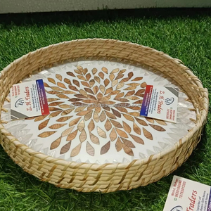 Ensemble de plateau de service en rotin incrusté de nacre artisanale indienne élégante pour salle à manger moderne, maison et collection de cadeaux - Product Image 2