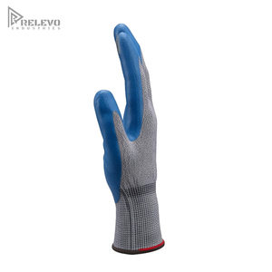 Custom Industrial Work Safety <b>Gloves</b> Grey Cut Resistant <b>Knit</b> Shell Blue Nitrile Coated Palm Touchscreen Fingertip Safety - Product Image 3